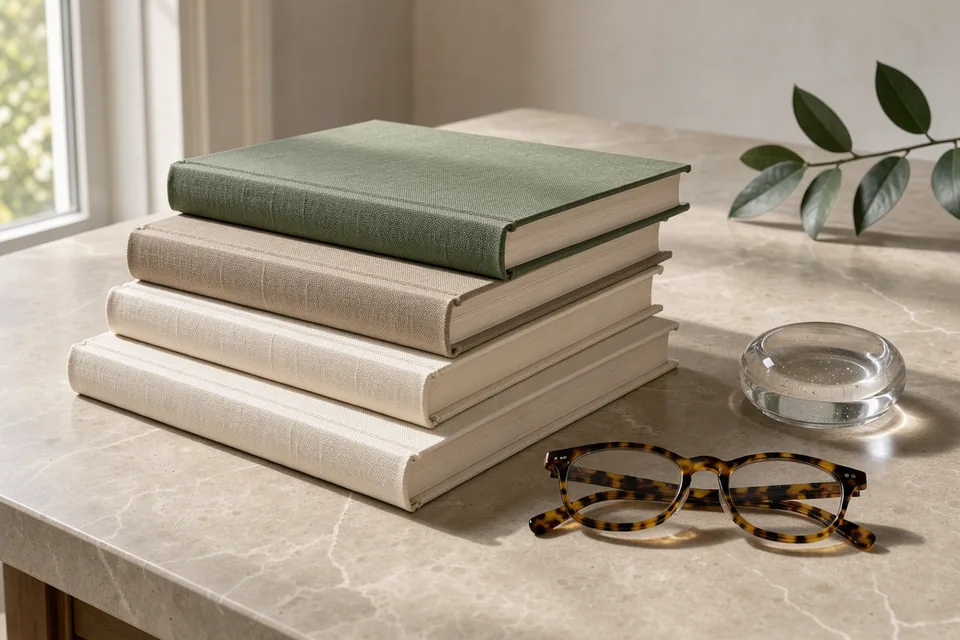 Cloth-bound pharmacopoeia reference volumes and analytical laboratory ledger on a warm oak desk with brass reading lamp