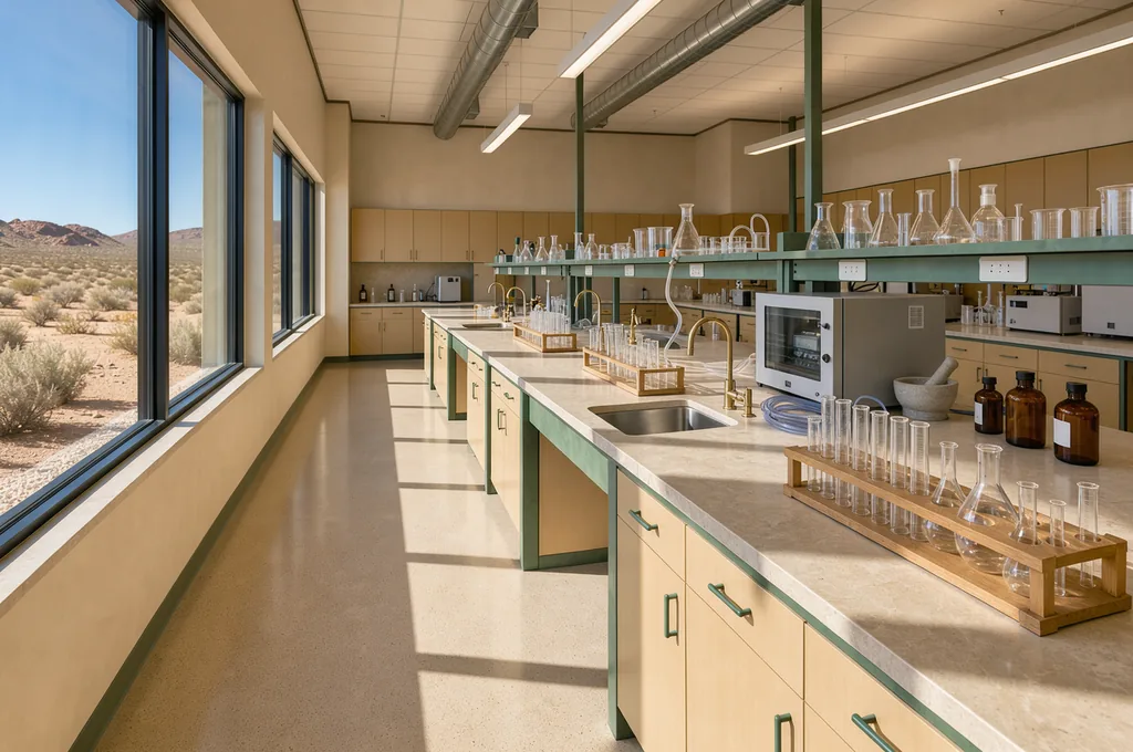 Modern United States domestic analytical chemistry and quality-assurance laboratory with borosilicate glassware and HPLC instrumentation